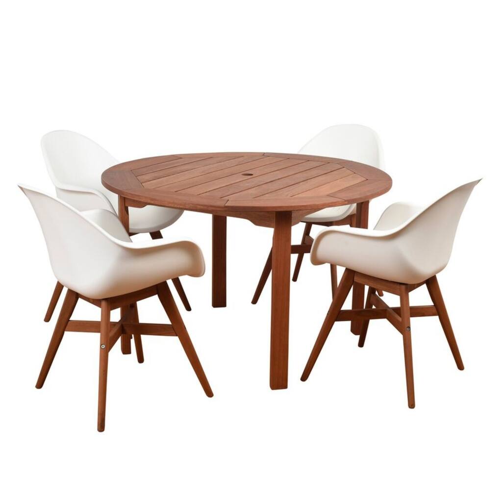 5-Piece Brown White Charlotte Eucalyptus Round Patio Dining Set 47"