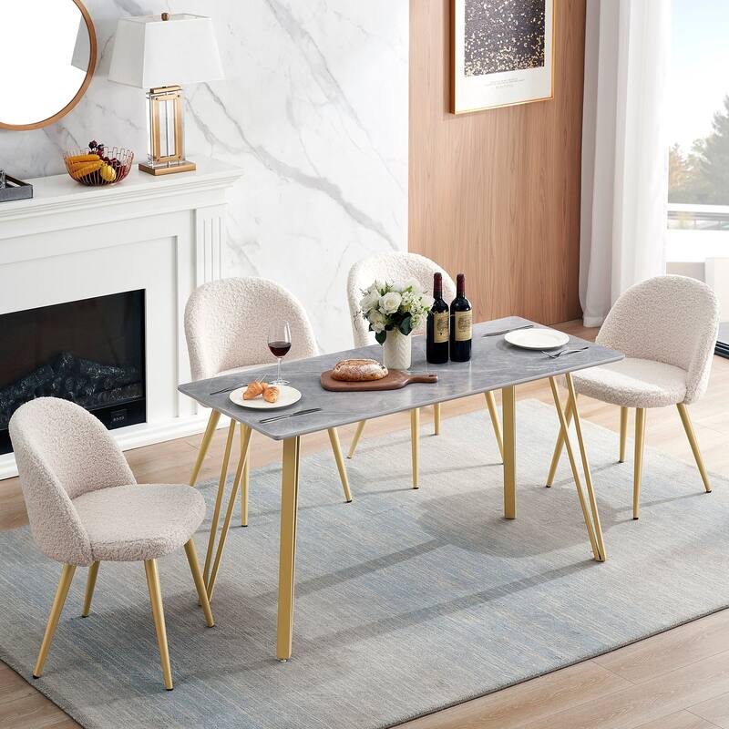 ivinta White Marble Dining Table, Modern Rectangle 55 inch Dining Room Table - Grey