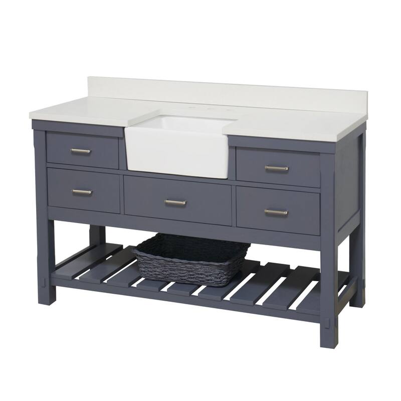 KitchenBathCollection Charlotte 60" Single Farmhouse Vanity with Quartz Top