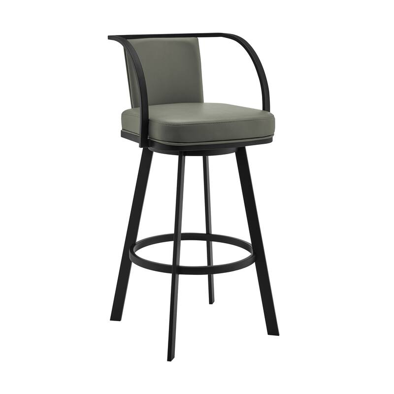 Sandringham 30" Gray Faux Leather and Metal Swivel Bar Stool - Bar Height - 29-32 in.