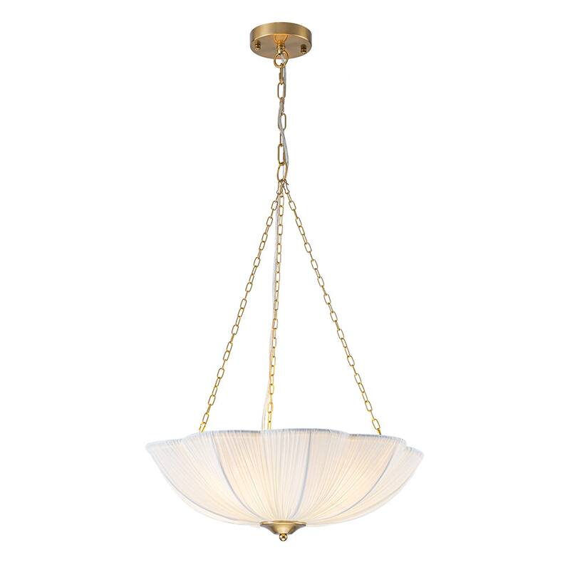 French Country White Ribbed Fabric Bloom Cage Pendant Light 19.3 in