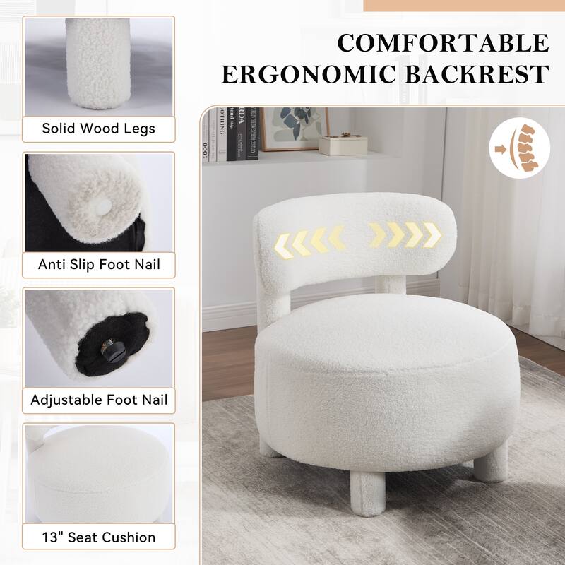 Fabric Armless Accent Chair with Curved Backrest & Solid Wood Legs