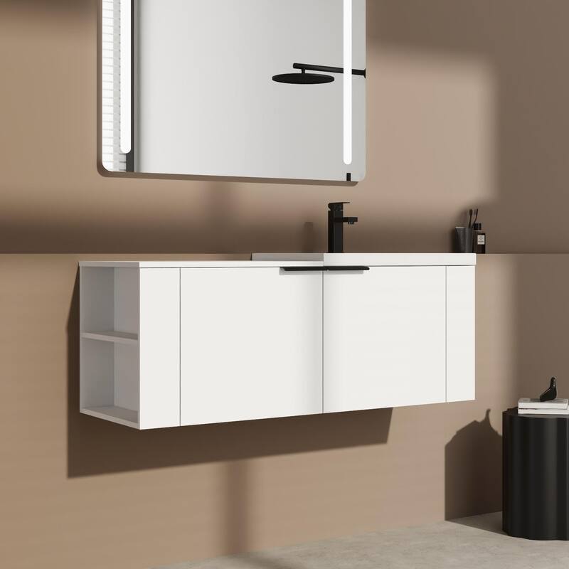 BNK 24"/48" Single Sink Bathroom Vanity with Soft Close Door and Shelf, Modern Floating Vanity
