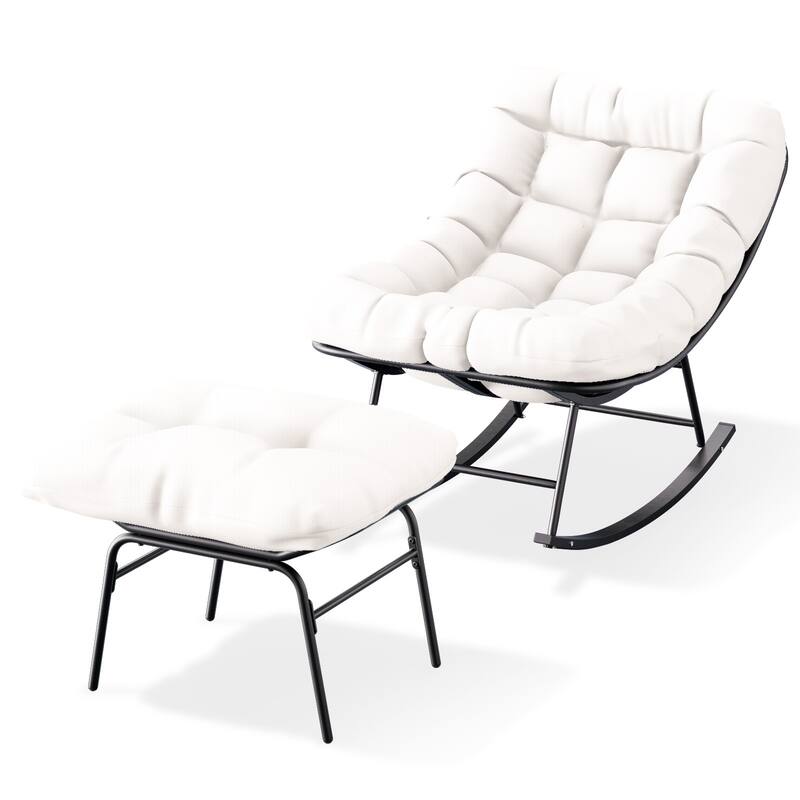 Metal Frame Chair and Footrest Set with Detachable Cushions – Outdoor Comfort and Durability - Off White