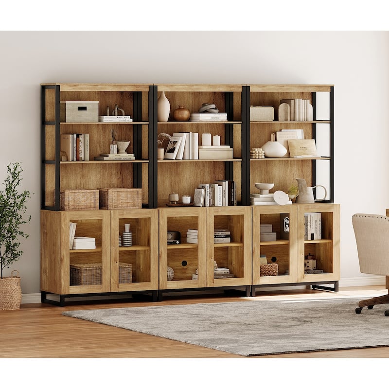 3 PCS Modern 72" Tall Bookcases with Glass Doors and Adjustable Shelves for Home Office, Living room.