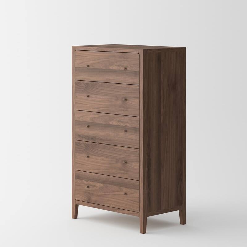 Isabella Mid Century Bedroom Set - Solid Black American Walnut (Bed + 1 Nightstand + Chest)