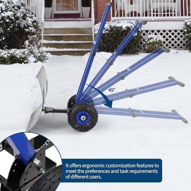 29.13x19.8 in Heavy Duty Rolling Snow Pusher Shovel for Driveway, Doorway, Sidewalk