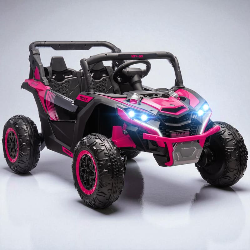 24V 7AH 2-Seater Kids Ride-On UTV, 4MPH Electric Car with LED Lights, Music, Horn, and 4 Suspension Wheels - Pink