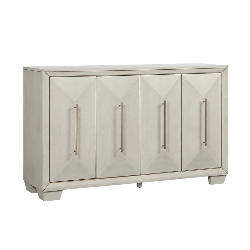4 Doors Wooden Server with Nickel Appliance Pull Handle - White Oak