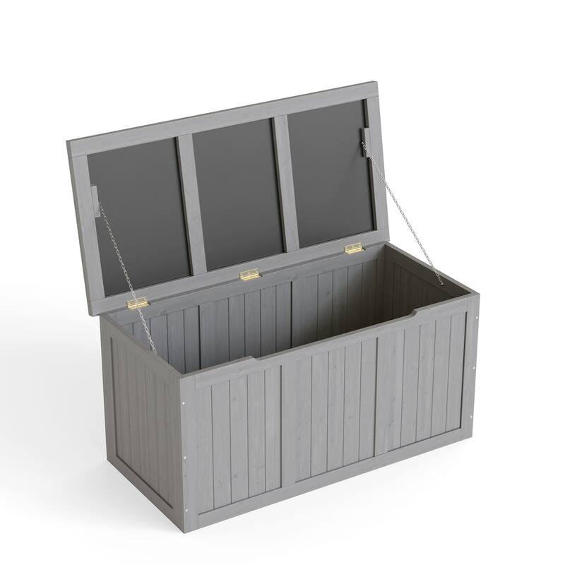 67 Gallon Outdoor Wooden Deck Box Solid Wood Storage Box Seat & Table Top for Patio Furniture Cushions, Pool Toys & Garden Tools