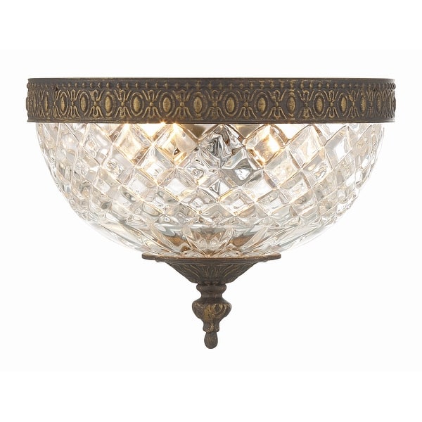 slide 2 of 8, Crystorama 2 Light Crystal Flush Mount - 8"W x 8"H x 8"D English Bronze