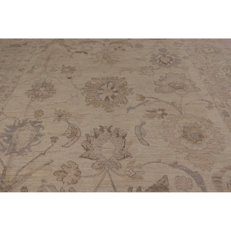 Vegetable Dye Beige Oushak Oriental Area Rug Hand-Knotted Wool Carpet - 9'0" x 12'5"