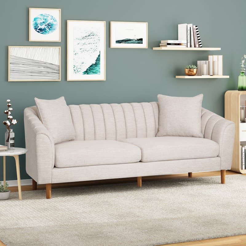 Ansonia Channel-tufted Sofa by Christopher Knight Home - Beige + Dark Brown