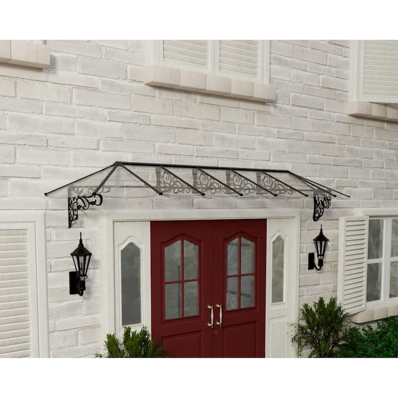 Lily 3 ft. Black/Clear Door and Window Awning - 3 ft. x 14 ft.