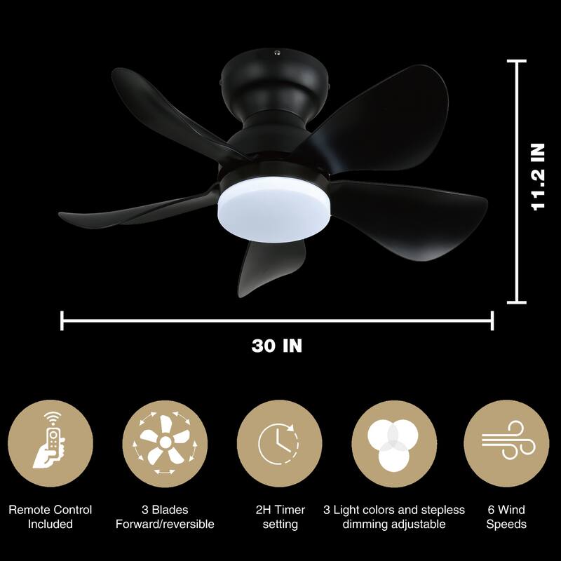 30 in. Modern Indoor Ceiling Fan with Dimmable Light and Remote Control