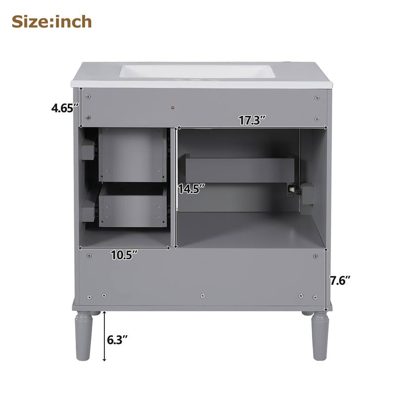 30" Freestanding Bathroom Vanity with Ceramic Sink