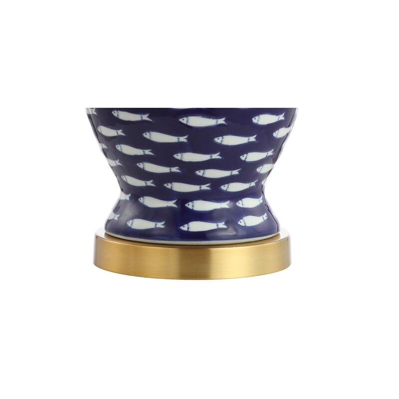 Quatrefoil of Fish 22" Ginger Jar Ceramic/Metal LED Table Lamp, Navy by JONATHAN Y