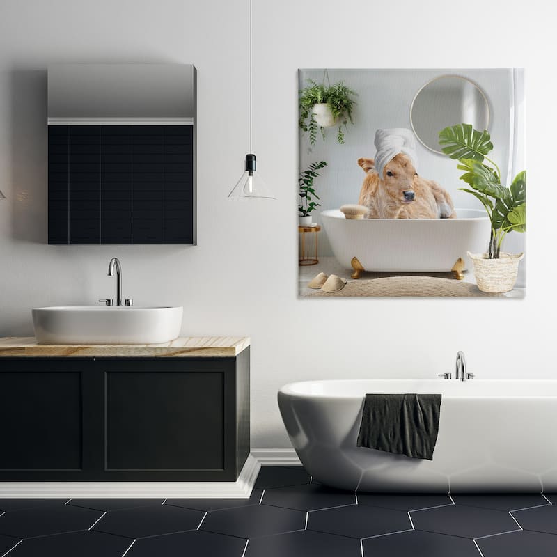 Stupell Pampered Cow in Bath Canvas Wall Art Design By CAD Designs