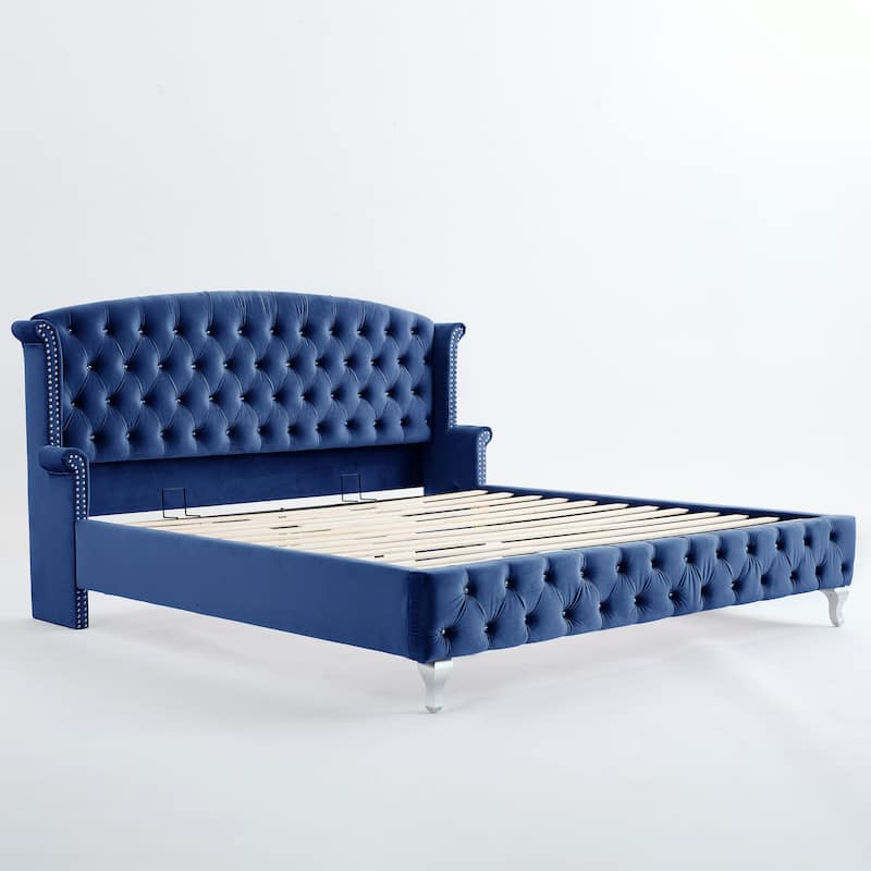 Christopher Knight Home - Larkswood Velvet Upholstered King Size Bed Frame with Wingback Headboard