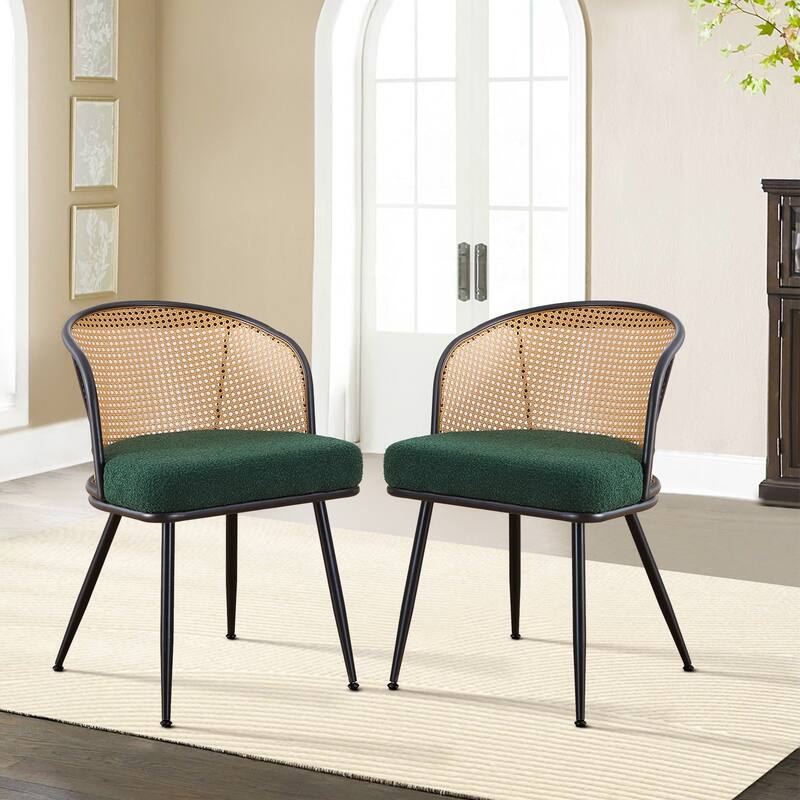 Upholstered Rattan Dining Chairs with Metal Legs Set of 2/4 - 29.92"H x 20.5"W x 23.03"D