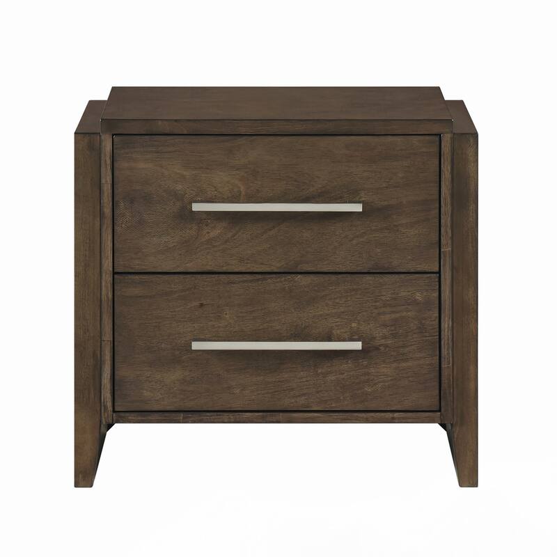 Transitional Dark Walnut Finish Two Drawers Nightstand 1pc