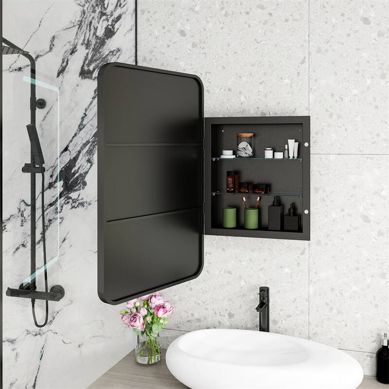 Rectangle Wall Mounted Medicine Cabinet Mirror with Storage and LDE