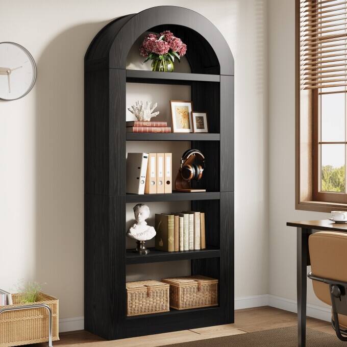 70.9'' Tall Brown Arched Bookshelf with Storage