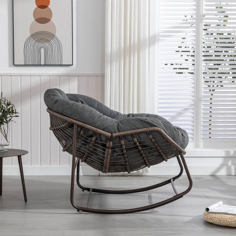Patio Wicker Indoor & Outdoor Rocking Chair with Cushion