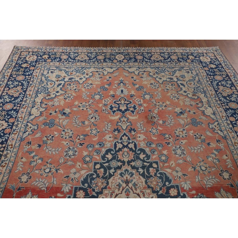 Distressed Kashan Persian Antique Area Rug Handmade Wool Carpet - 7'2"x 10'0"