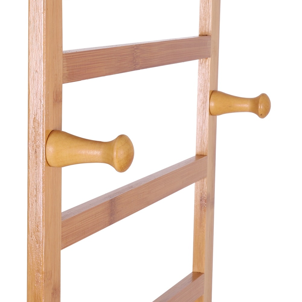 Bamboo Rolling Clothes Rack with Storage Shelves and Hanging Rod - W 30.9" x D 15.75" x H 66.34"