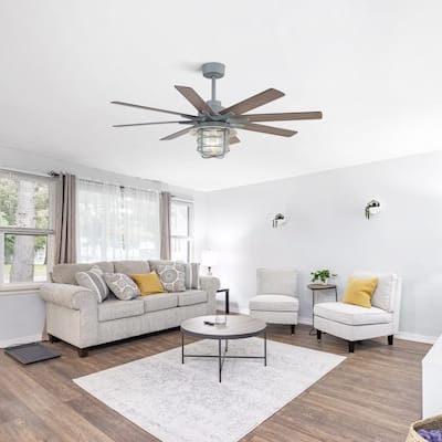 52-Inch Ceiling Fan With 8 Plywood Walnut Colored Blades - Cement Grey