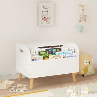 Wooden Kids Toy Storage Organizer with Flip-Top Lid and Safety Hinge