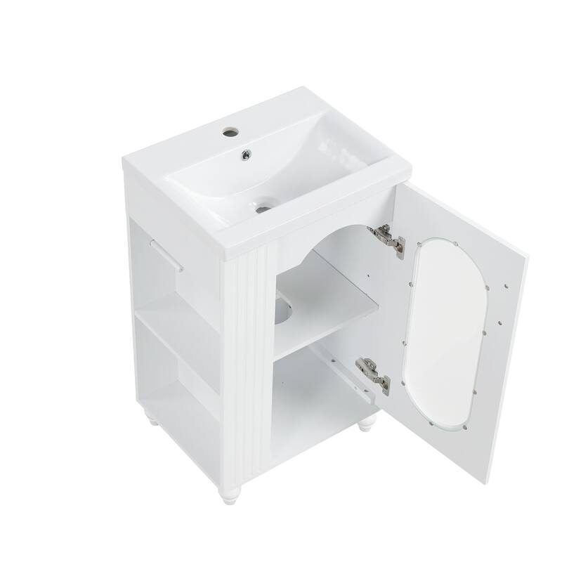 20" Bathroom Storage Vanity Cabinet with Ceramic Sink, Two-Tier Shelf