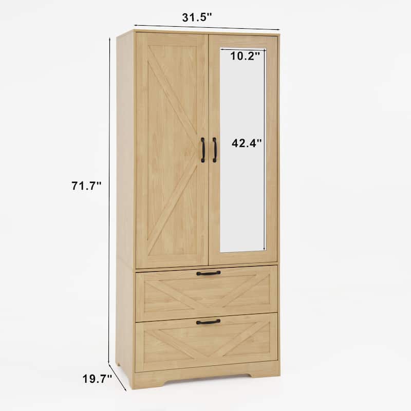 Modern Wardrobe Clothing Storage Cabinet Organizer with Drawers, Storage Closet with Hanging Rod & Hook