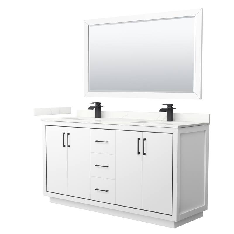 Icon 66-inch Double Vanity, Quartz Top, 58-inch Mirror