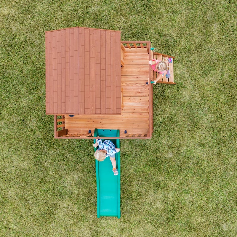 Backyard Discovery Echo Heights Cedar Wooden Elevated Kids Playhouse - 6'3" x 10'0"