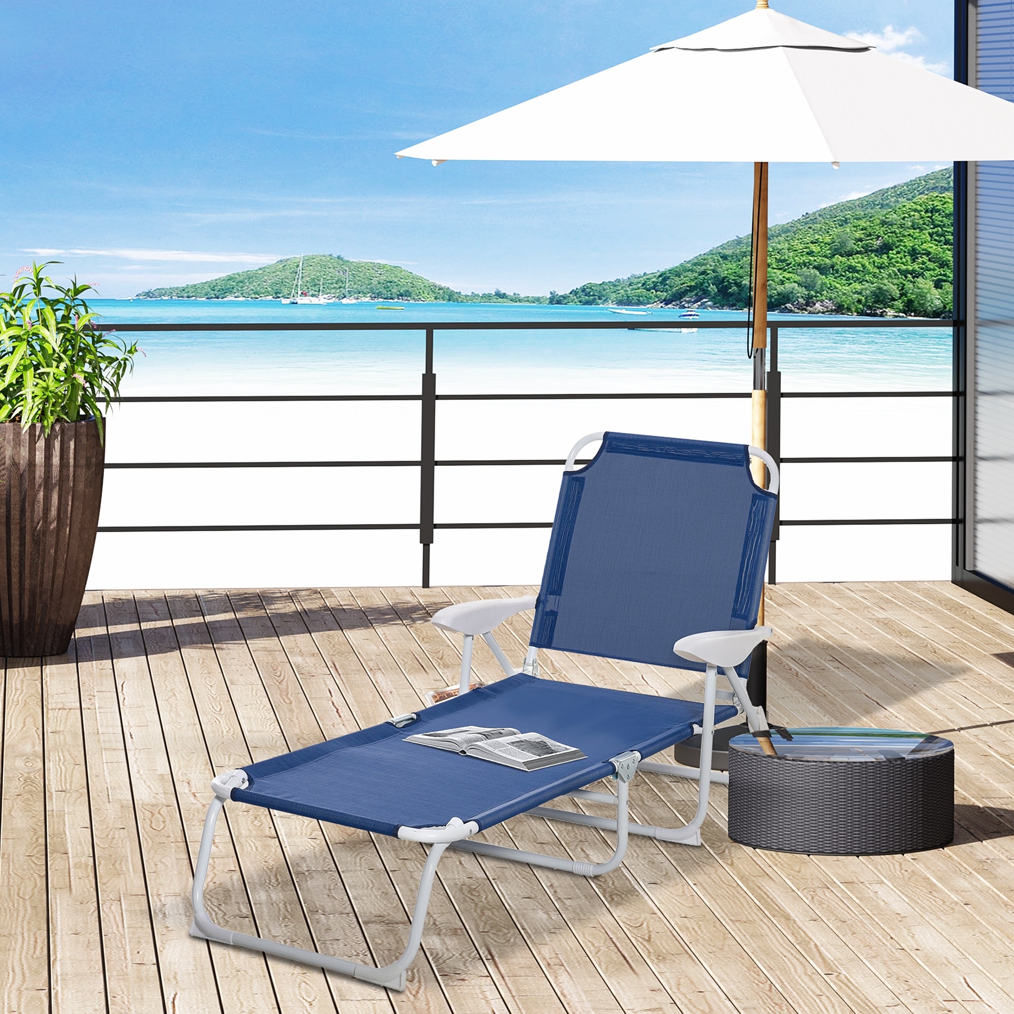 Outsunny Folding Chaise Lounge Outdoor Sun Tanning Chair Four