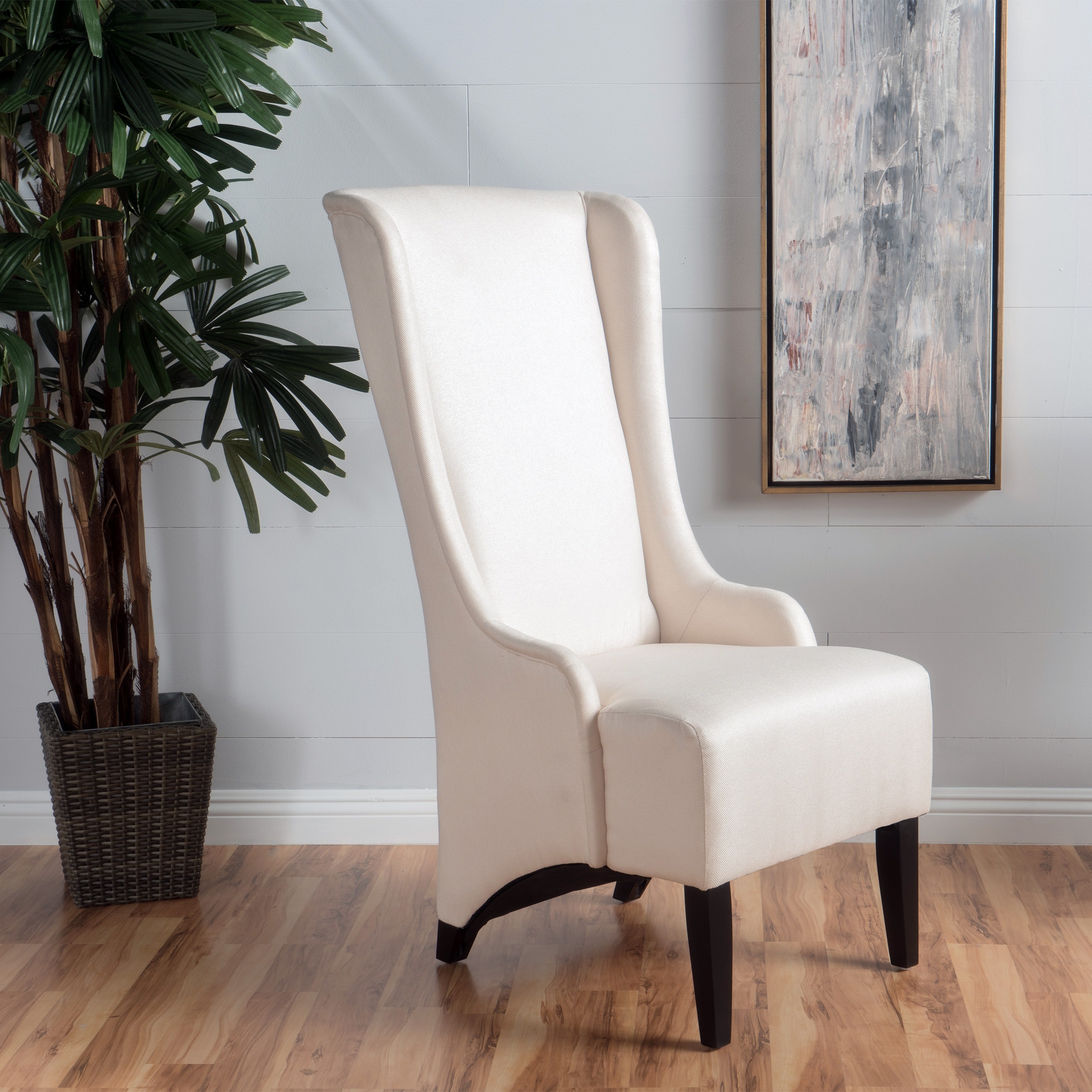 High-Back Dining Chair Dining Room Chair with Winged Back, Upholstered Kitchen Chair with Wooden Legs