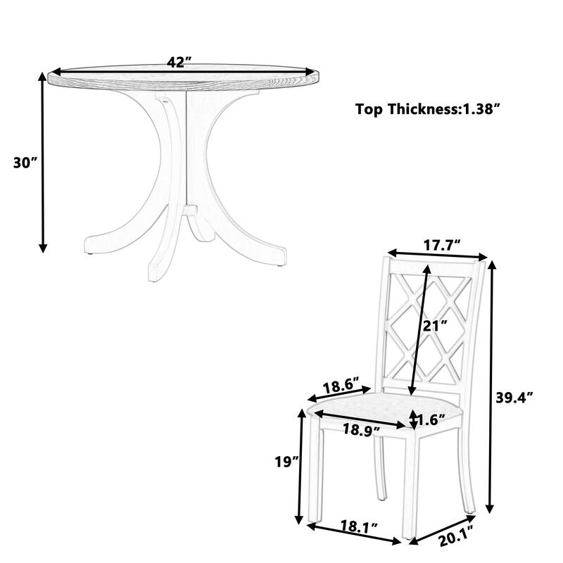 Round Dining Table Set for 4, 42" Mid-Century Table with 4 Chairs, 5-Piece Space-Saving Wood Kitchen & Dining Room Table Set