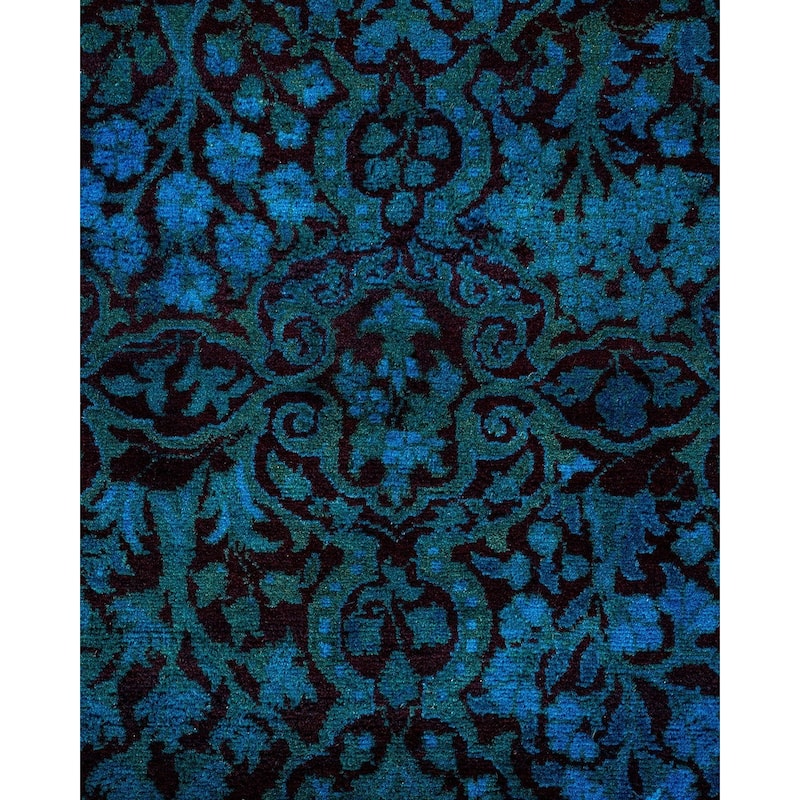 Overton Hand Knotted Wool Vintage Inspired Modern Contemporary Overdyed Blue Area Rug - 3' 0" x 12' 5"