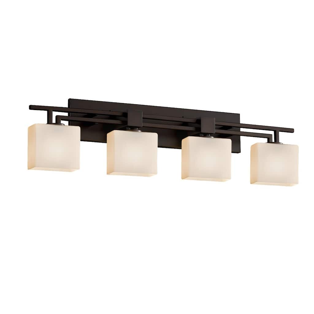 Justice Design Fusion Aero 4-light Dark Bronze Bath Bar, Opal Rectangle Shade
