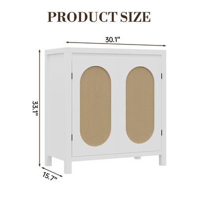 Rattan Storage Cabinet with PVC Woven Doors, Wooden Sideboard Buffet, with Adjustable Shelf, Multifunctional Cupboard