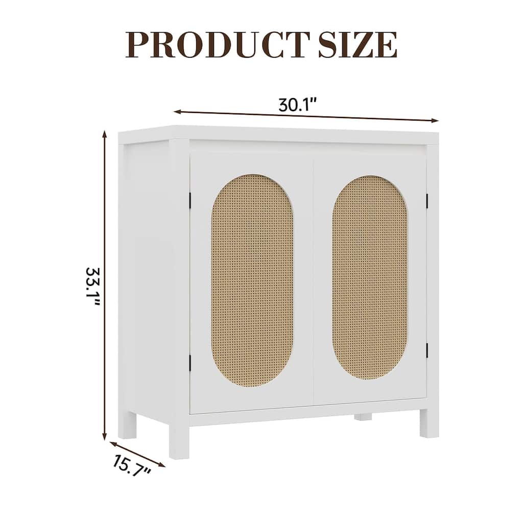 Rattan Storage Cabinet with PVC Woven Doors, Wooden Sideboard Buffet, with Adjustable Shelf, Multifunctional Cupboard