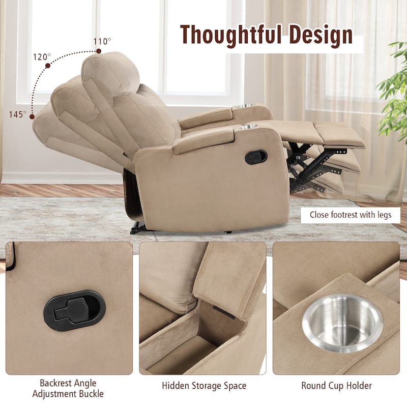 Costway Recliner Chair Single Sofa Lounger with Arm Storage & Cup