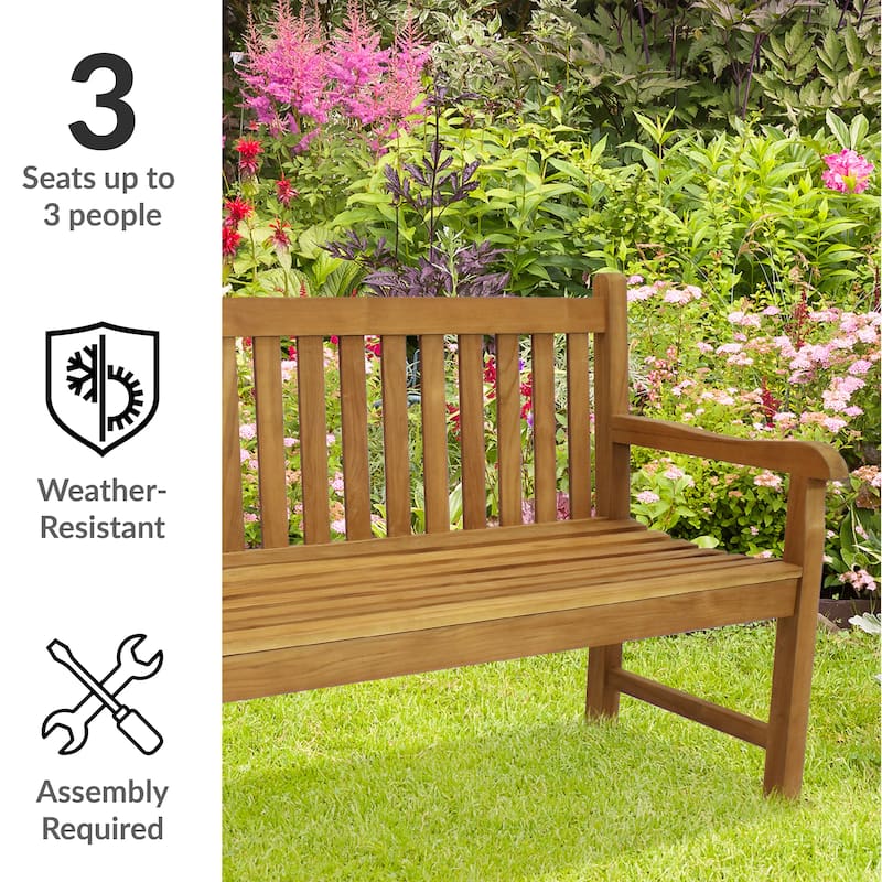 Teak Outdoor Patio Garden Bench - Mission Style - 2-Person - 59-Inch