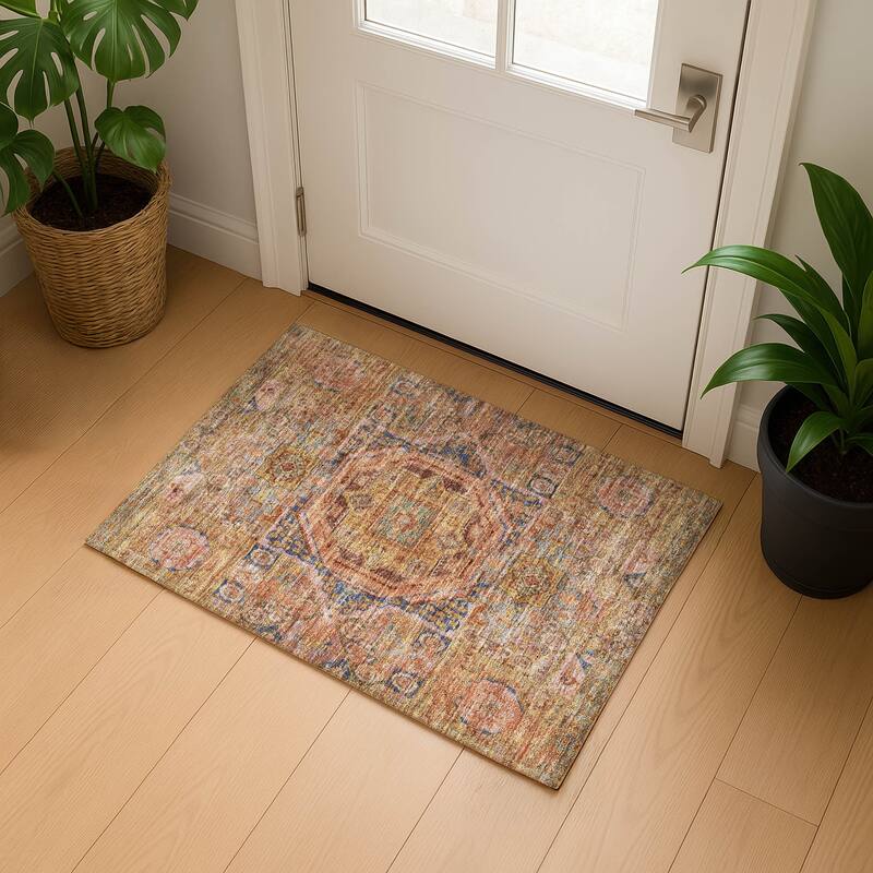 Premium Washable Super Soft Vintage Traditional Mayfield Rug - Paprika - 1'8" x 2'6"