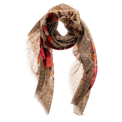Gucci Floral Print Wool Scarf