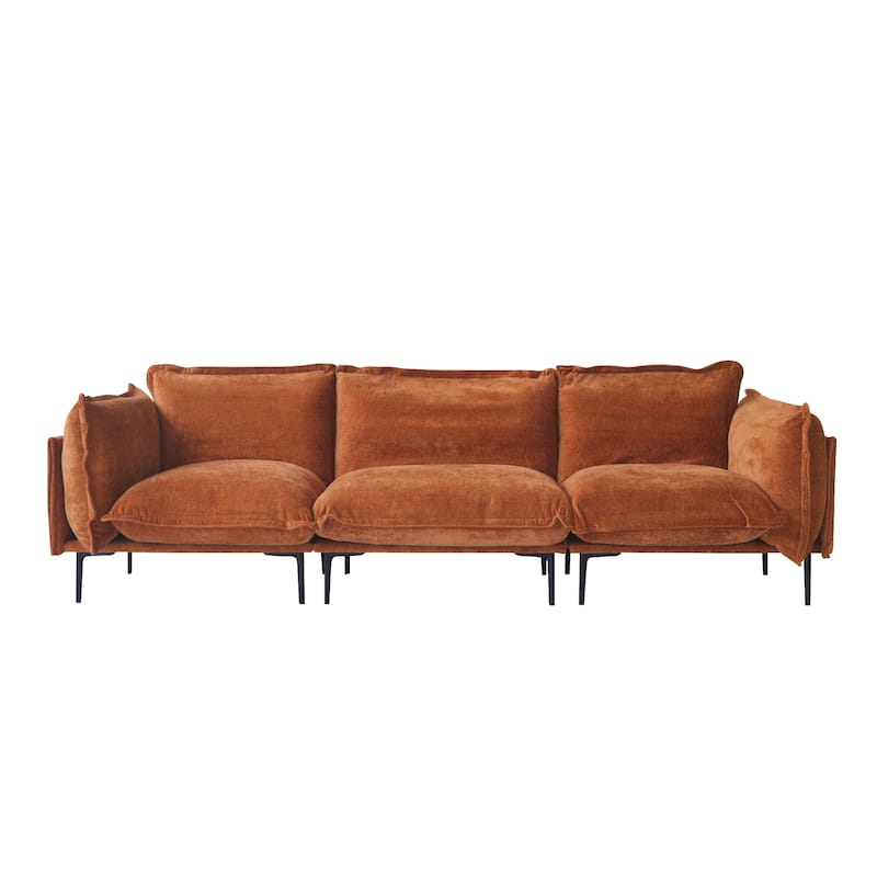 111" 3-Seater Mid-century Velvet Sectional Sofa Deep Seat Upholstered Cloud Modular Couch