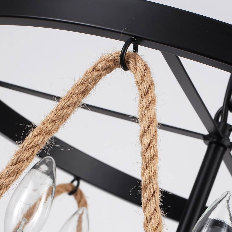5-Light Hemp Rope Candlestick Hanging Linear Chandelier Lighting with Cloth Cover for Kitchen Island