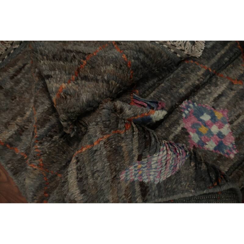 Hand Knotted Oriental 100% Wool Carpet Modern Geometric Greys & Charcoal Moroccan Area Rug - 12' 0'' X 9' 5''